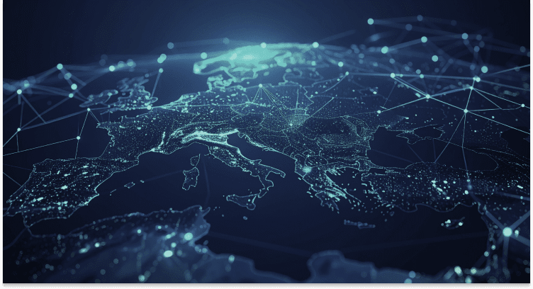 European digital network map showing nearshore software development connections between Portugal and major tech hubs for IT outsourcing services